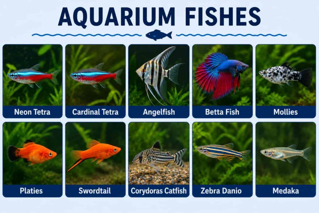 Different types of edible fish including freshwater and saltwater species rich in protein and omega-3