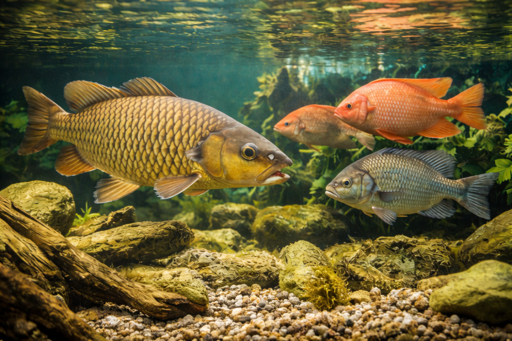 Different types of edible fish including freshwater and saltwater species rich in protein and omega-3