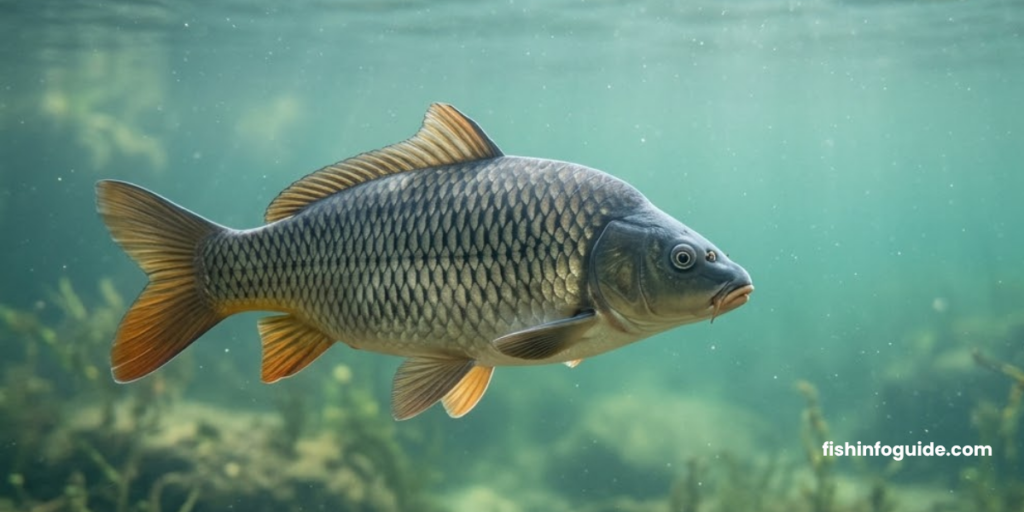 fresh common carp fish in clean freshwater lake natural realistic image