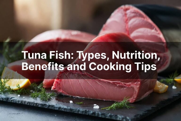 Fresh tuna fish steak with types, nutrition, benefits and cooking tips guide banner