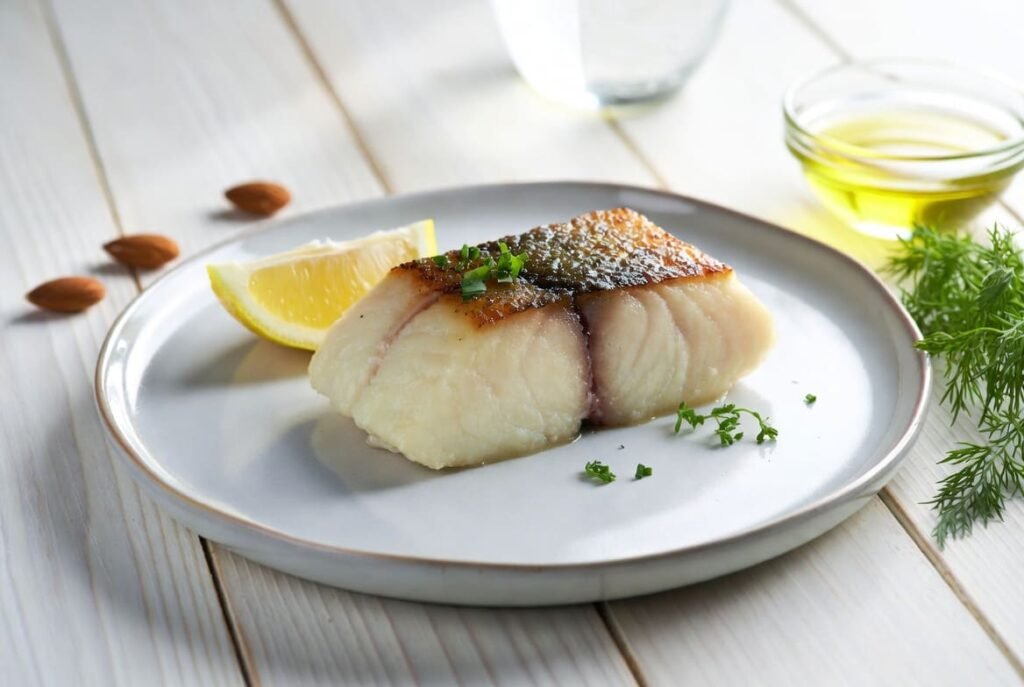 Cooked flaky cod fish fillet showing lean protein nutrition