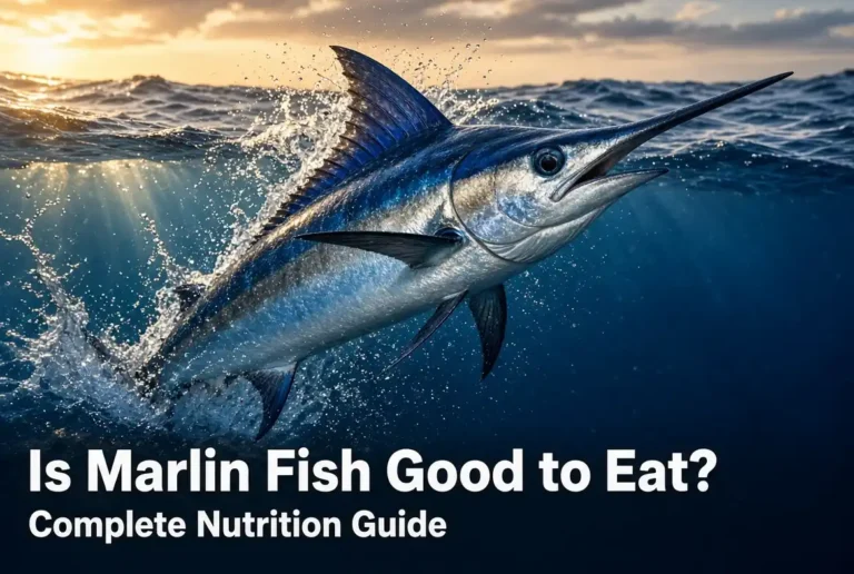 Blue marlin fish leaping from ocean water, is marlin fish good to eat guide