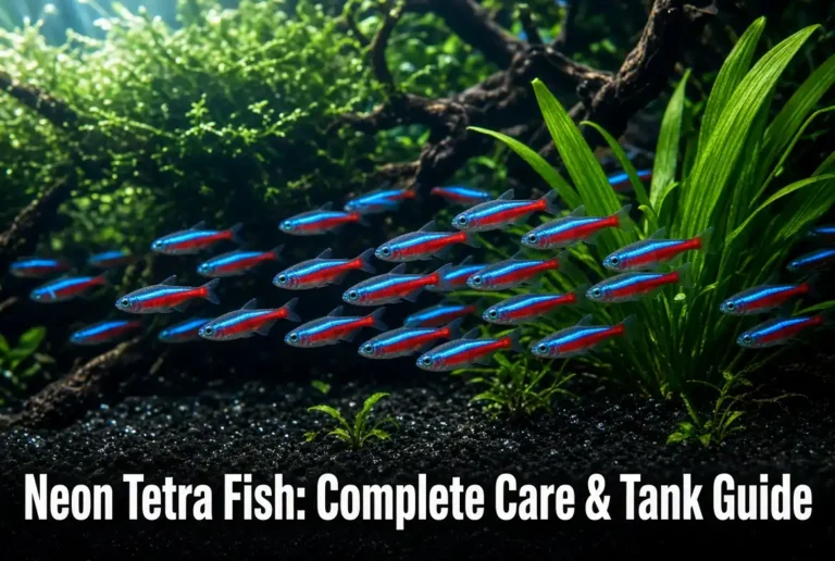 Neon tetra fish schooling in a planted freshwater aquarium