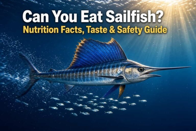 Sailfish nutrition guide banner showing an Atlantic sailfish hunting underwater with raised dorsal fin