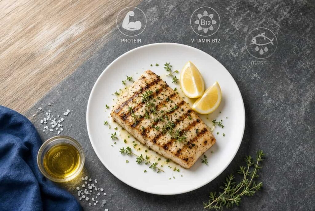 Grilled sailfish fillet plated with lemon and herbs illustrating sailfish nutrition facts