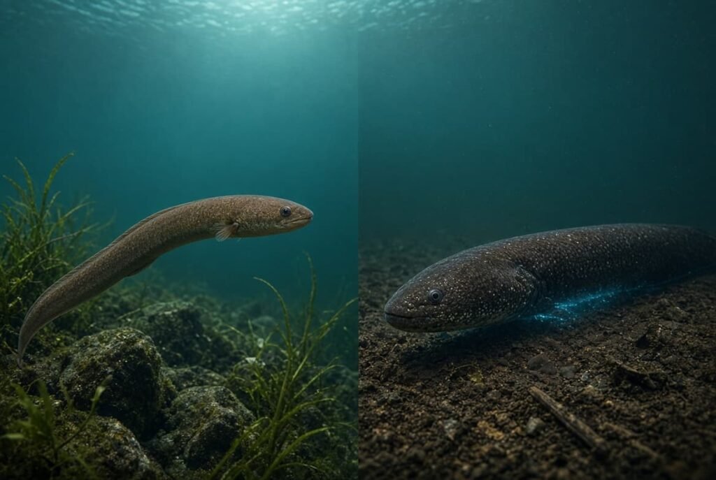 Freshwater eel and electric eel comparison showing true eel versus knifefish species