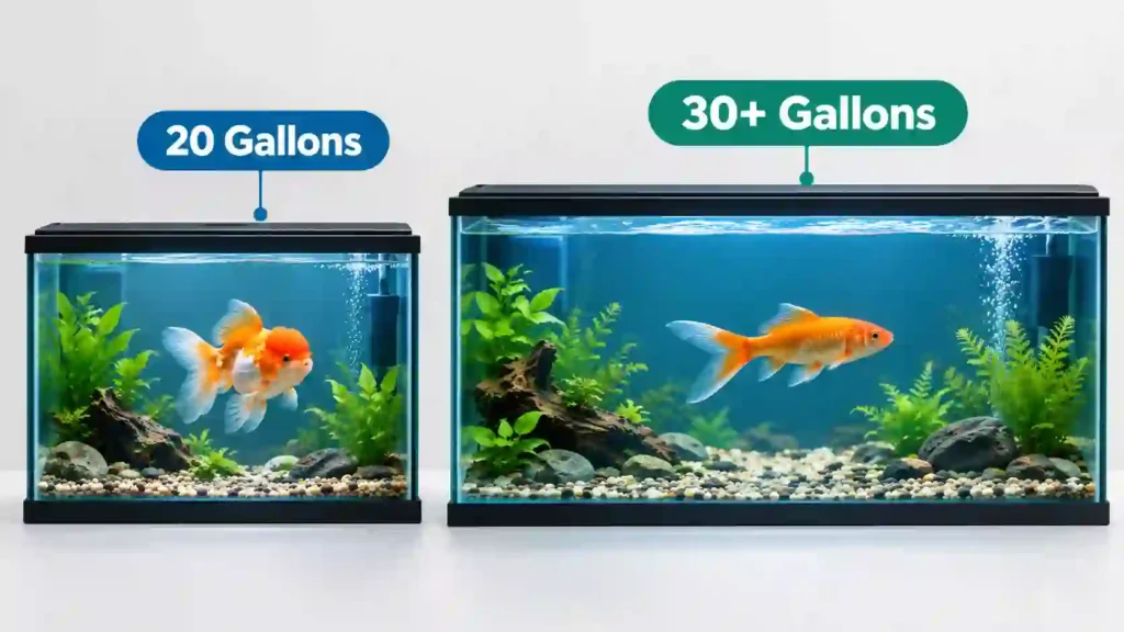 Comparison of recommended tank sizes for fancy versus common goldfish