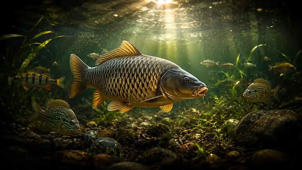 Freshwater fish species swimming in a river habitat