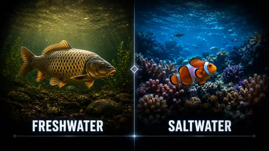 Freshwater fish versus saltwater fish habitat comparison